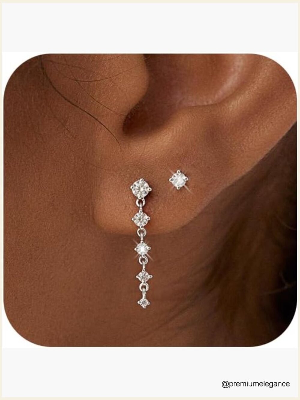 14K Gold Plated Earring Set - Dangle Studs Hoop Huggie - CZ Stack Jewelry
